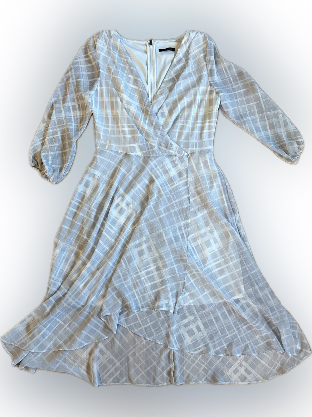 Tommy Hilfiger Gray and White Plaid High-Low Wrap Dress